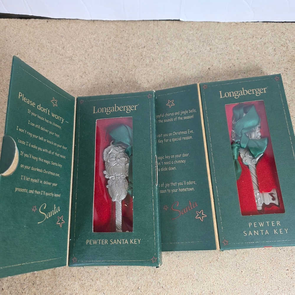 Longaberger Pewter Santa Key Set 2001 2003 Magic Christmas Ornaments‎ with Boxes